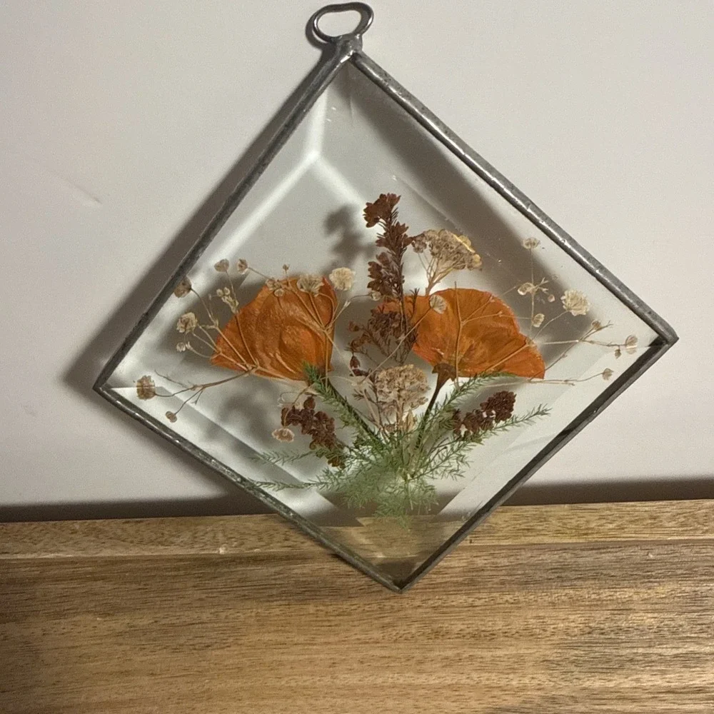 Vintage Boho Pressed Flowers & Glass Wall Hanger Sun Catcher 6